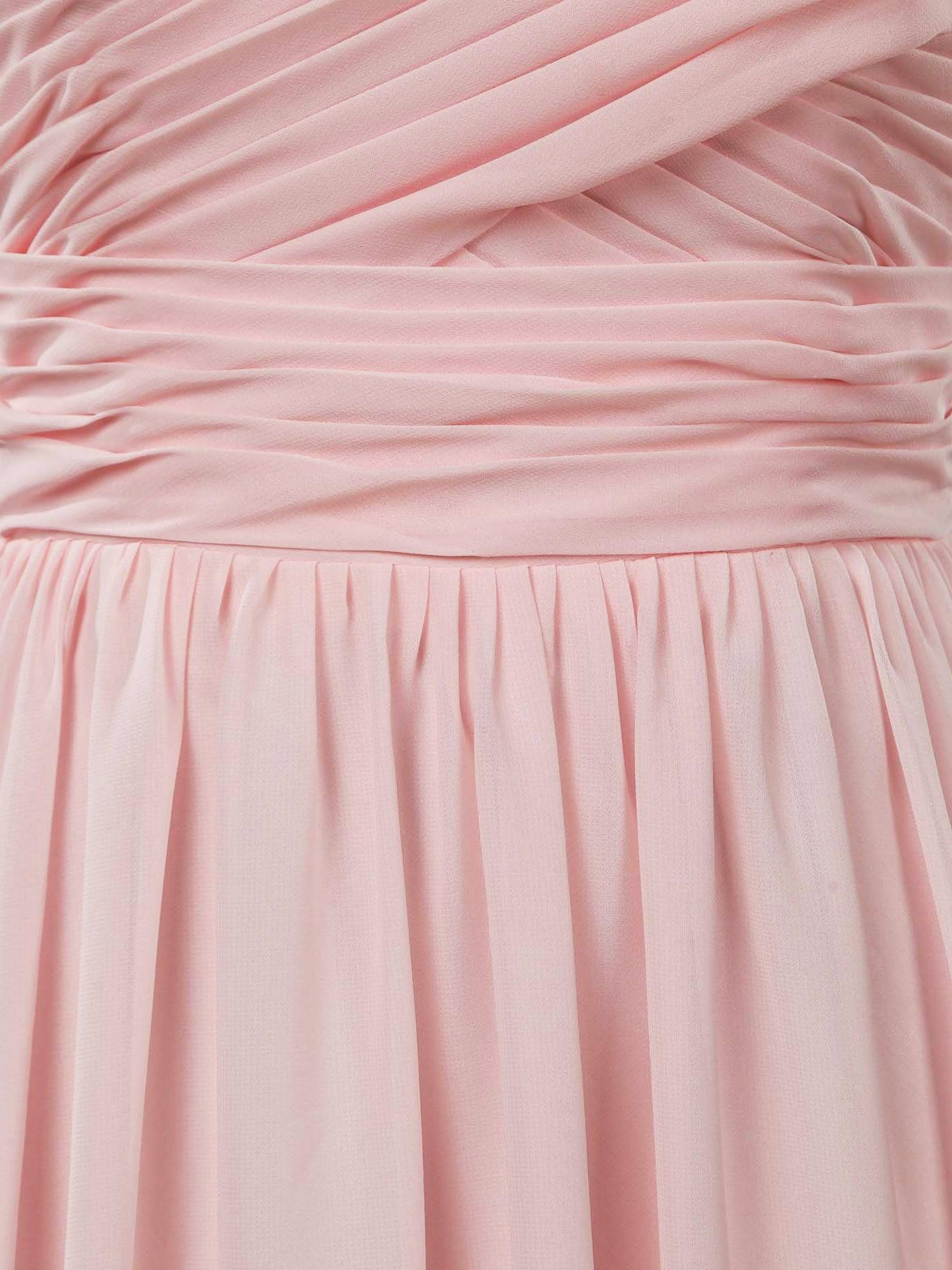 A-Linie, Rundhalsausschnitt, bodenlanges Chiffon-Brautjungfernkleid mit passender Spitze und gerüschten Falten 
