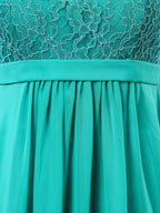 NumberSea - Numbersea Sheath Column V - neck Floor Length Chiffon match Lace Bridesmaid Dress with Pleats