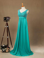 NumberSea - Numbersea Sheath Column V - neck Floor Length Chiffon match Lace Bridesmaid Dress with Pleats