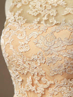 NumberSea - Numbersea Lace Mix Chiffon Bridesmaid dress Champagne Straps Bateau Neck Floor length