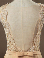 NumberSea - Numbersea Lace Mix Chiffon Bridesmaid dress Champagne Straps Bateau Neck Floor length