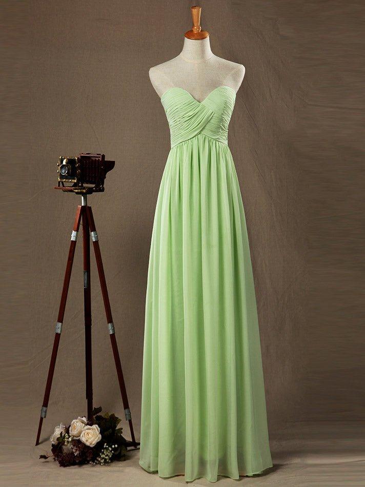 NumberSea - Sage Strapless Sweetheart Floor length Bridesmaid Dress with Criss Cross Ruching Pleats