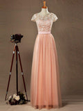 NumberSea - Numbersea Lace mix Tulle Bridesmaid Dress Jewel Neck A - line Short Sleeves Evening Dress
