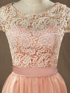 NumberSea - Numbersea Lace mix Tulle Bridesmaid Dress Jewel Neck A - line Short Sleeves Evening Dress