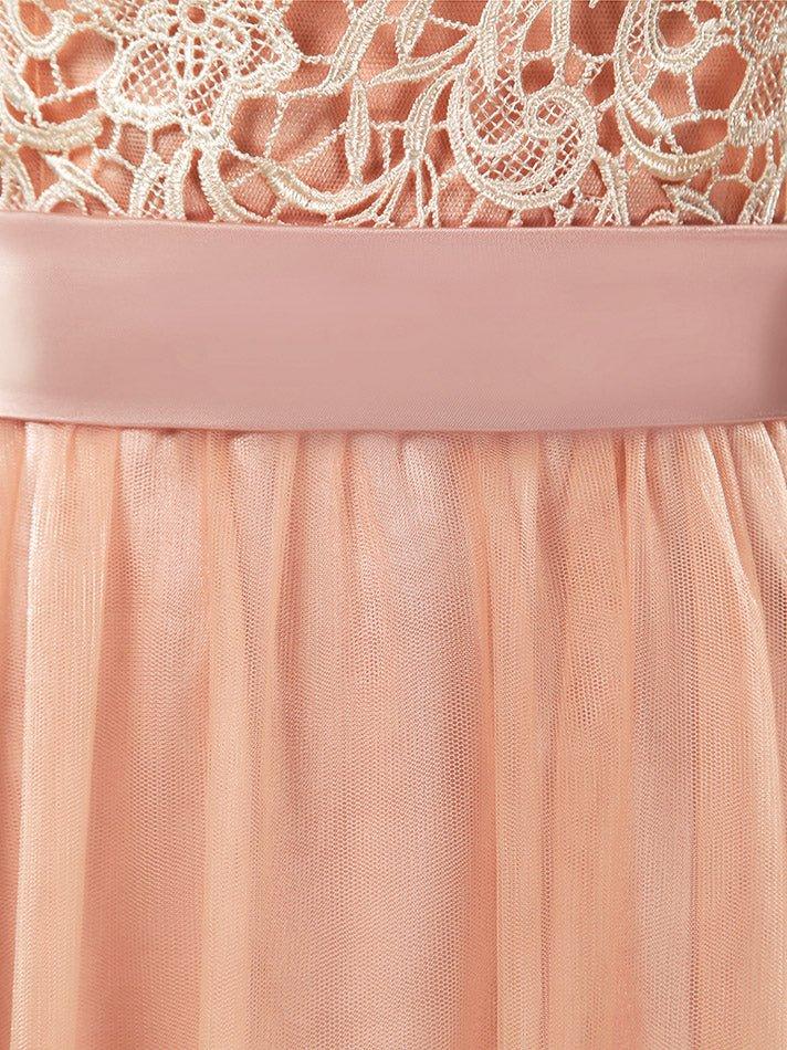 NumberSea - Numbersea Lace mix Tulle Bridesmaid Dress Jewel Neck A - line Short Sleeves Evening Dress