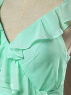 NumberSea - Numbersea Sheath Column V - neck Floor Length Chiffon Bridesmaid Dress Falbala Straps