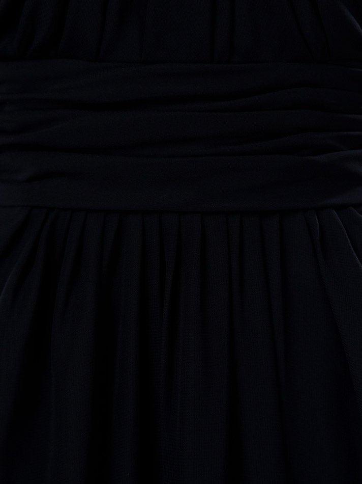 NumberSea - Numbersea Sheath Column V - neck Floor Length Chiffon Bridesmaid Dress Cap Sleeves with Criss Cross Ruching