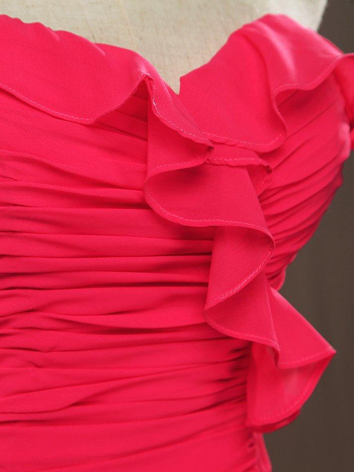 NumberSea - Numbersea Sheath Column Strapless Sweetheart Floor Length Chiffon Bridesmaid Dress with Side Draping Falbala