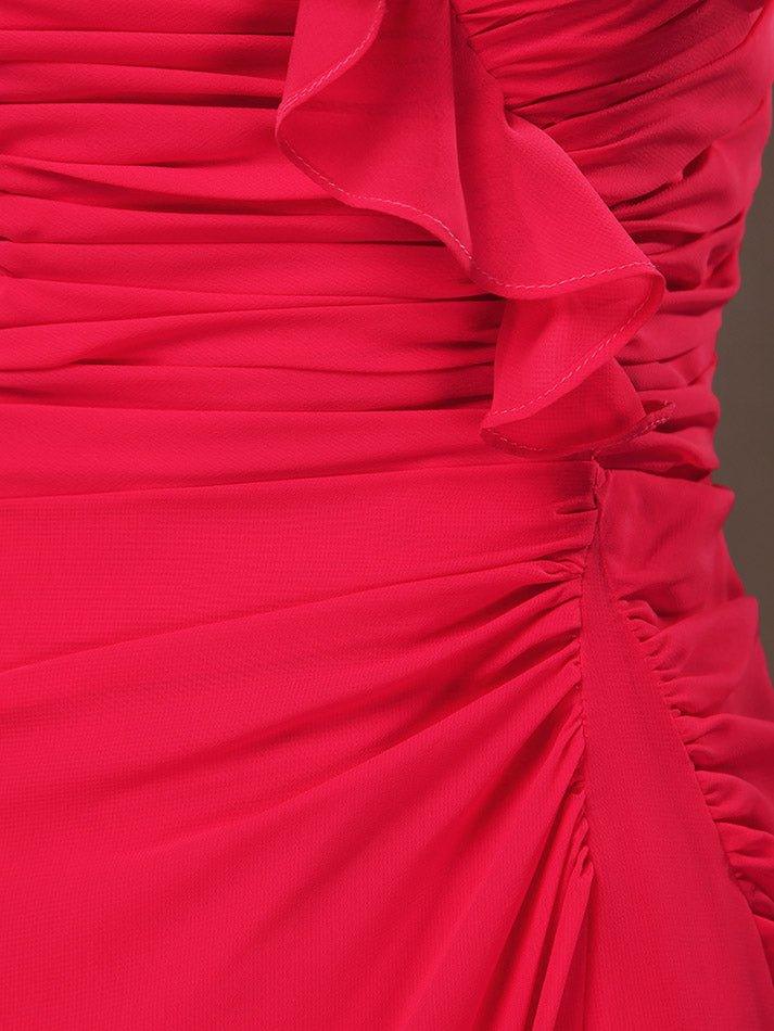 NumberSea - Numbersea Sheath Column Strapless Sweetheart Floor Length Chiffon Bridesmaid Dress with Side Draping Falbala