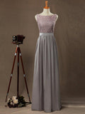 NumberSea - Numbersea Sheath / Column Bateau Neck Floor Length Chiffon match Lace Bridesmaid Dress with Pleats