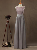 NumberSea - Numbersea Sheath / Column Bateau Neck Floor Length Chiffon match Lace Bridesmaid Dress with Pleats