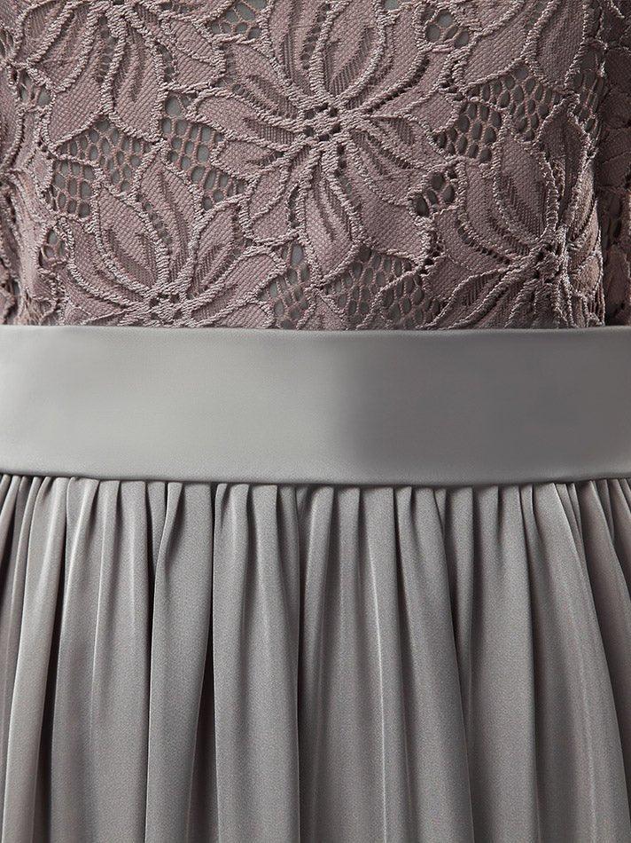 NumberSea - Numbersea Sheath / Column Bateau Neck Floor Length Chiffon match Lace Bridesmaid Dress with Pleats