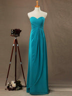 NumberSea - Numbersea Sheath Column Strapless Sweetheart Floor Length Chiffon Bridesmaid Dress with Criss Cross Ruching Pleats