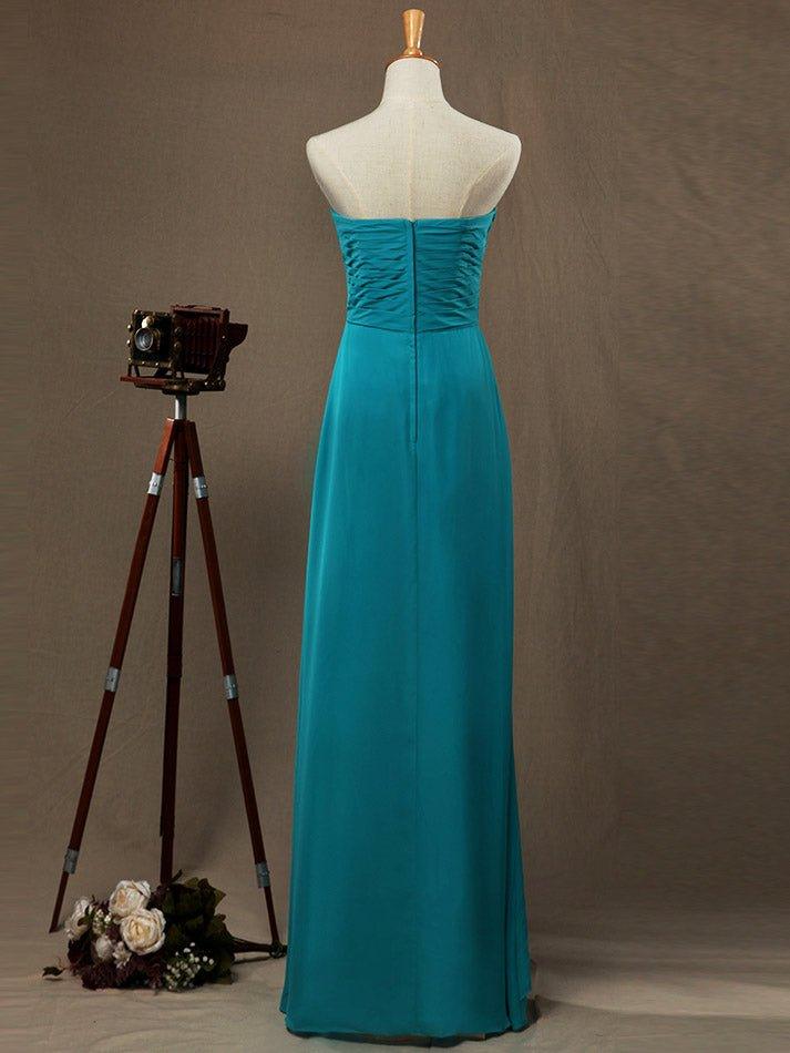NumberSea - Numbersea Sheath Column Strapless Sweetheart Floor Length Chiffon Bridesmaid Dress with Criss Cross Ruching Pleats