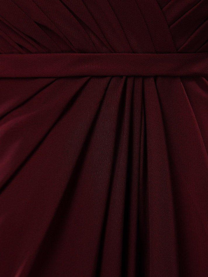 NumberSea - Numbersea Sheath Column V - neck Floor Length Chiffon Bridesmaid Dress with Criss Cross Ruching Pleats