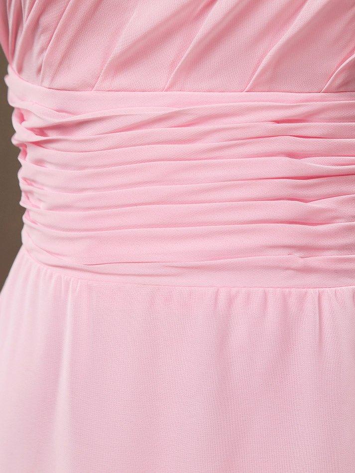 NumberSea - A - Line One Shoulder Floor Length Chiffon Bridesmaid Dress with Wide Belt and Prom Dresses