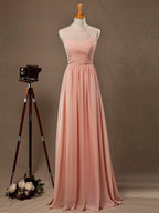 NumberSea - A - Line Jewel Neck Floor Length Chiffon Bridesmaid Dress