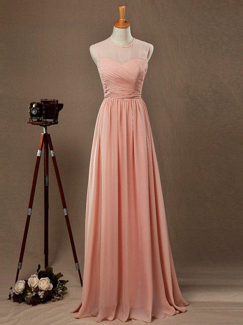 NumberSea - A - Line Jewel Neck Floor Length Chiffon Bridesmaid Dress