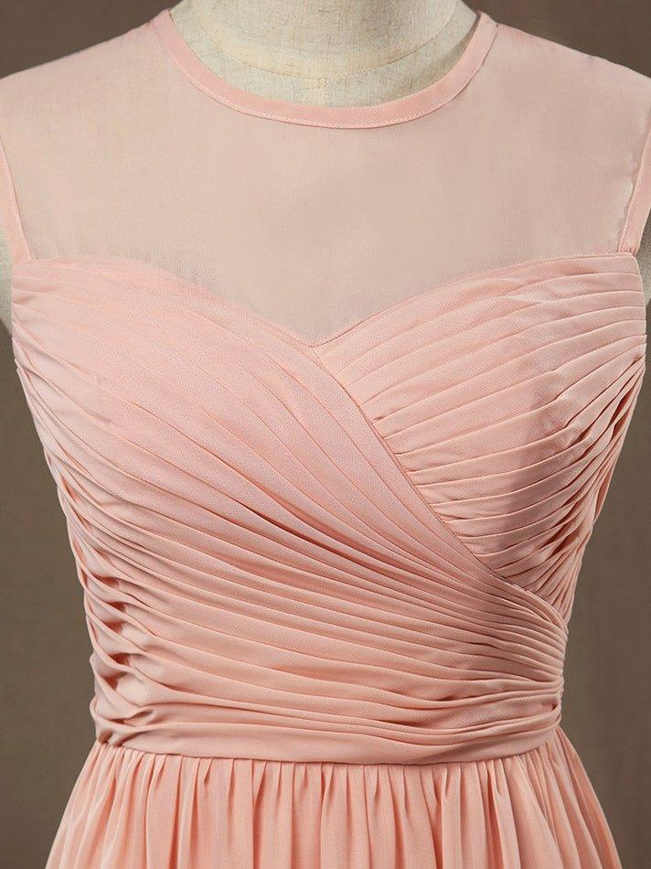 NumberSea - A - Line Jewel Neck Floor Length Chiffon Bridesmaid Dress