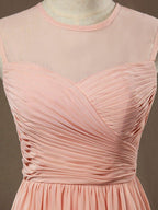 NumberSea - A - Line Jewel Neck Floor Length Chiffon Bridesmaid Dress