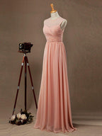 NumberSea - A - Line Jewel Neck Floor Length Chiffon Bridesmaid Dress