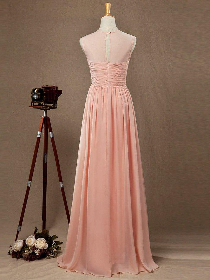 NumberSea - A - Line Jewel Neck Floor Length Chiffon Bridesmaid Dress