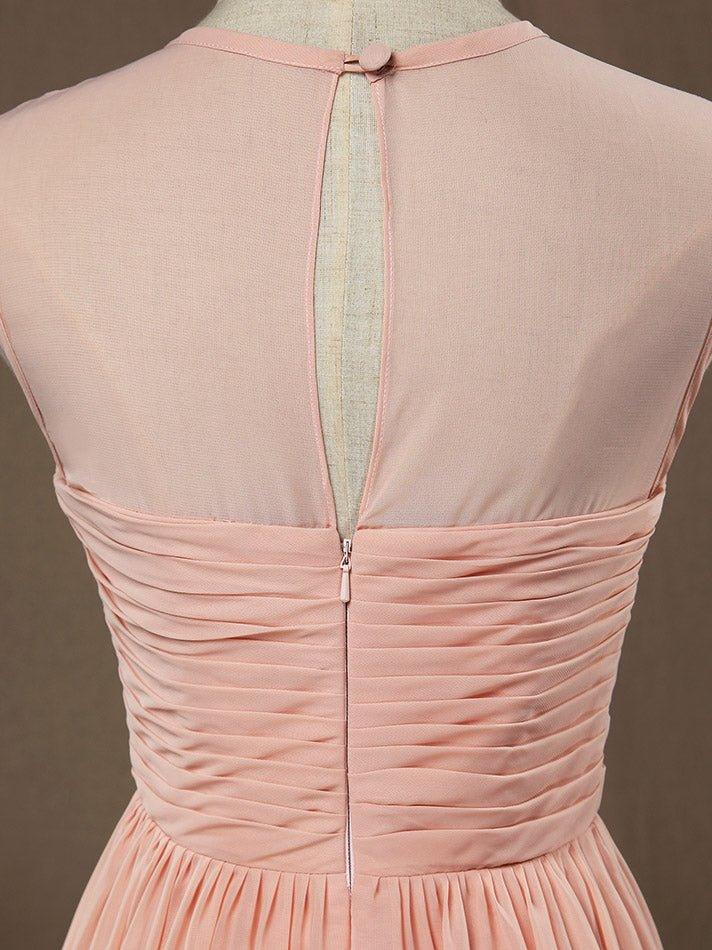 NumberSea - A - Line Jewel Neck Floor Length Chiffon Bridesmaid Dress