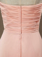 NumberSea - A - line Strapless Sweetheart Floor Length Chiffon Bridesmaid Dress with Criss Cross Ruching Pleats