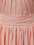 NumberSea - Chiffon Bridesmaid Dress A - Line Princess Double Straps Halter - neck Floor - length