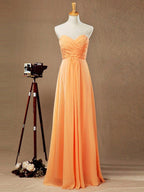 NumberSea - A - line Strapless Sweetheart Floor Length Chiffon Bridesmaid Dress with Criss Cross Ruching