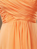 NumberSea - A - line Strapless Sweetheart Floor Length Chiffon Bridesmaid Dress with Criss Cross Ruching