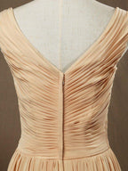 NumberSea - A - Line/Princess V - neck Floor - Length Chiffon Bridesmaid Dress with Criss Cross Ruching Pleats
