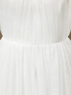 NumberSea - A - Line Jewel Neck Floor Length Tulle Bridesmaid Dress See Through with Pleats