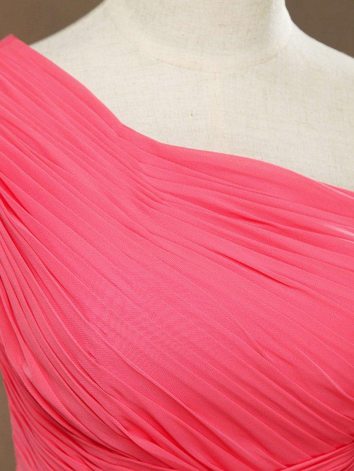 NumberSea - A - line One Shoulder Knee Length Chiffon Bridesmaid Dress with Criss Cross Ruching Pleats