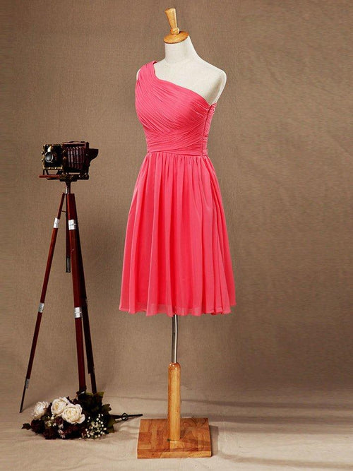 NumberSea - A - line One Shoulder Knee Length Chiffon Bridesmaid Dress with Criss Cross Ruching Pleats