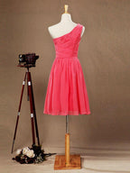 NumberSea - A - line One Shoulder Knee Length Chiffon Bridesmaid Dress with Criss Cross Ruching Pleats