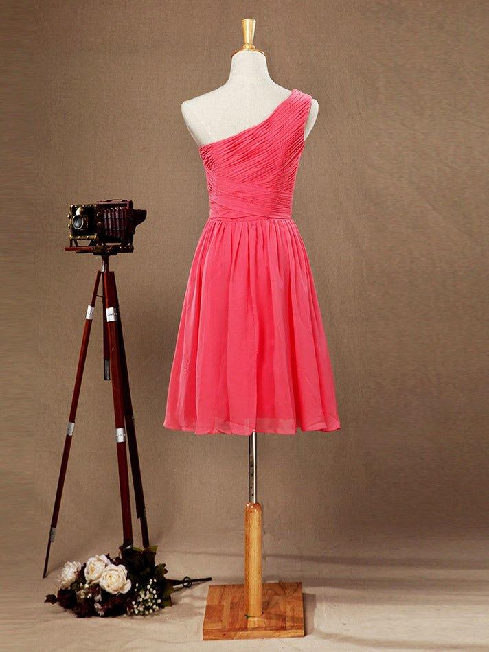 NumberSea - A - line One Shoulder Knee Length Chiffon Bridesmaid Dress with Criss Cross Ruching Pleats