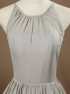 NumberSea - A - Line Jewel Neck Knee Length Chiffon Bridesmaid Dress with Pleats