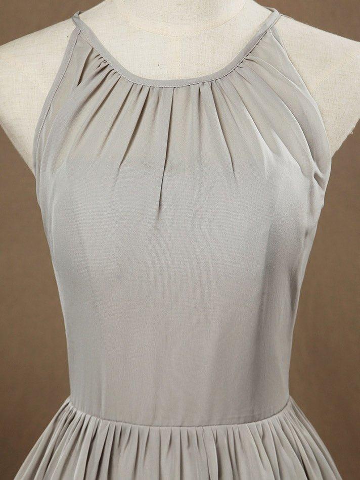NumberSea - A - Line Jewel Neck Knee Length Chiffon Bridesmaid Dress with Pleats