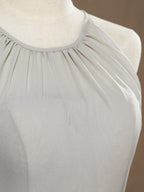 NumberSea - A - Line Jewel Neck Knee Length Chiffon Bridesmaid Dress with Pleats