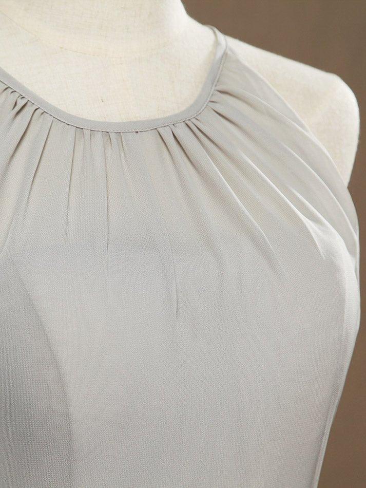 NumberSea - A - Line Jewel Neck Knee Length Chiffon Bridesmaid Dress with Pleats