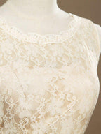 NumberSea - A - Line Jewel Neck Knee Length Lace Bridesmaid Dress Sleeveless with Belt