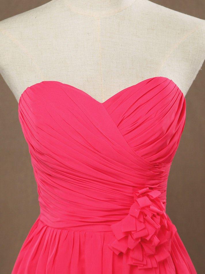 NumberSea - A - Line Strapless Sweetheart Knee Length Chiffon Bridesmaid Dress with Flower Criss Cross Ruching