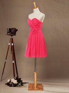 NumberSea - A - Line Strapless Sweetheart Knee Length Chiffon Bridesmaid Dress with Flower Criss Cross Ruching