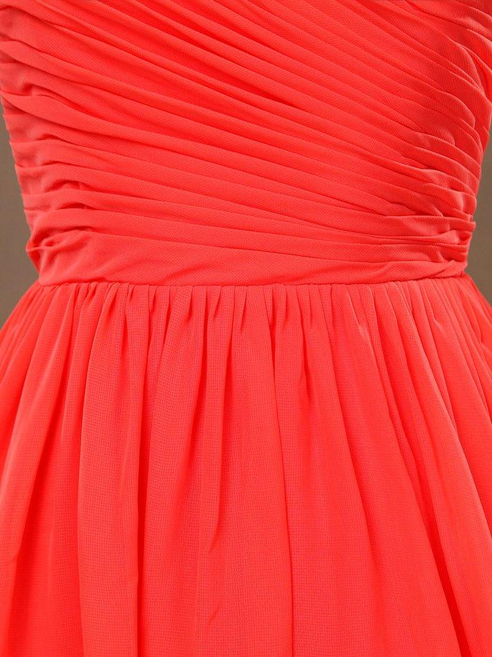 NumberSea - A - Line Coral Jewel - Neck Knee Length Chiffon Bridesmaid Dress