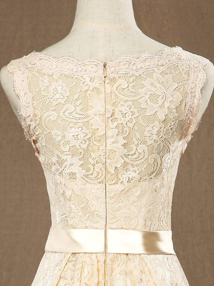 NumberSea - A - Line Jewel Neck Knee Length Lace Bridesmaid Dress Sleeveless
