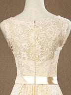 NumberSea - A - Line Jewel Neck Knee Length Lace Bridesmaid Dress Sleeveless