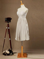NumberSea - Convertible Knee Length Chiffon Bridesmaid Dress A - line One Shoulder Halter - neck Strapless Sweetheart