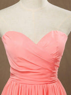 NumberSea - Numbersea Simple A - Line Sweetheart Strapless Knee Length Chiffon Bridesmaid Dress