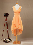 NumberSea - A - Line V - neck High - low Chiffon Bridesmaid Dress with Draping Criss Cross Ruching Open Back